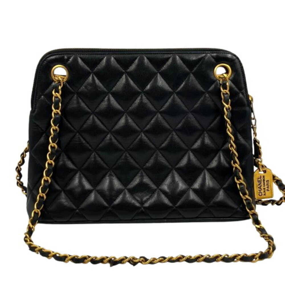 CHANEL Lambskin Matelassé Trapezoid Plate Charm Chain Shoulder Bag